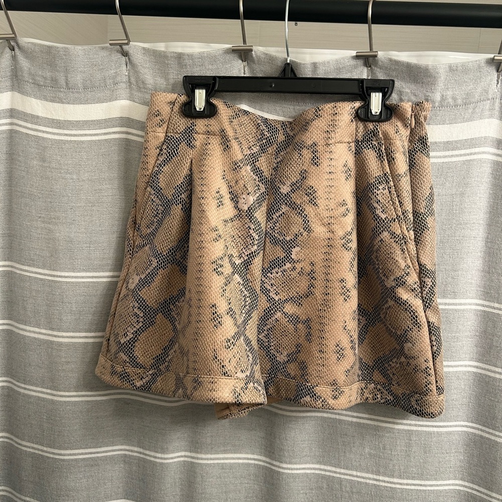 Express Tan and Brown Skater Mini Skirt